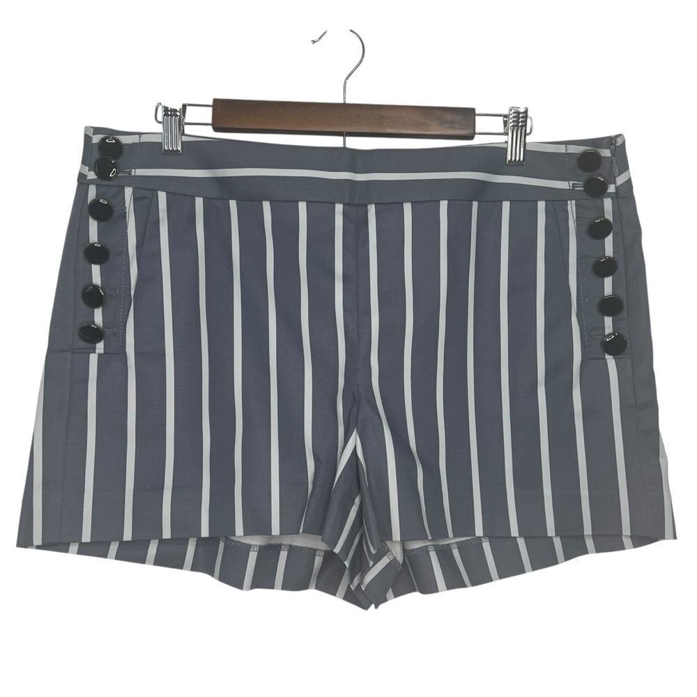 LOFT Nautical Button Striped Shorts Womens 12 Gray Blue Cotton Sailor